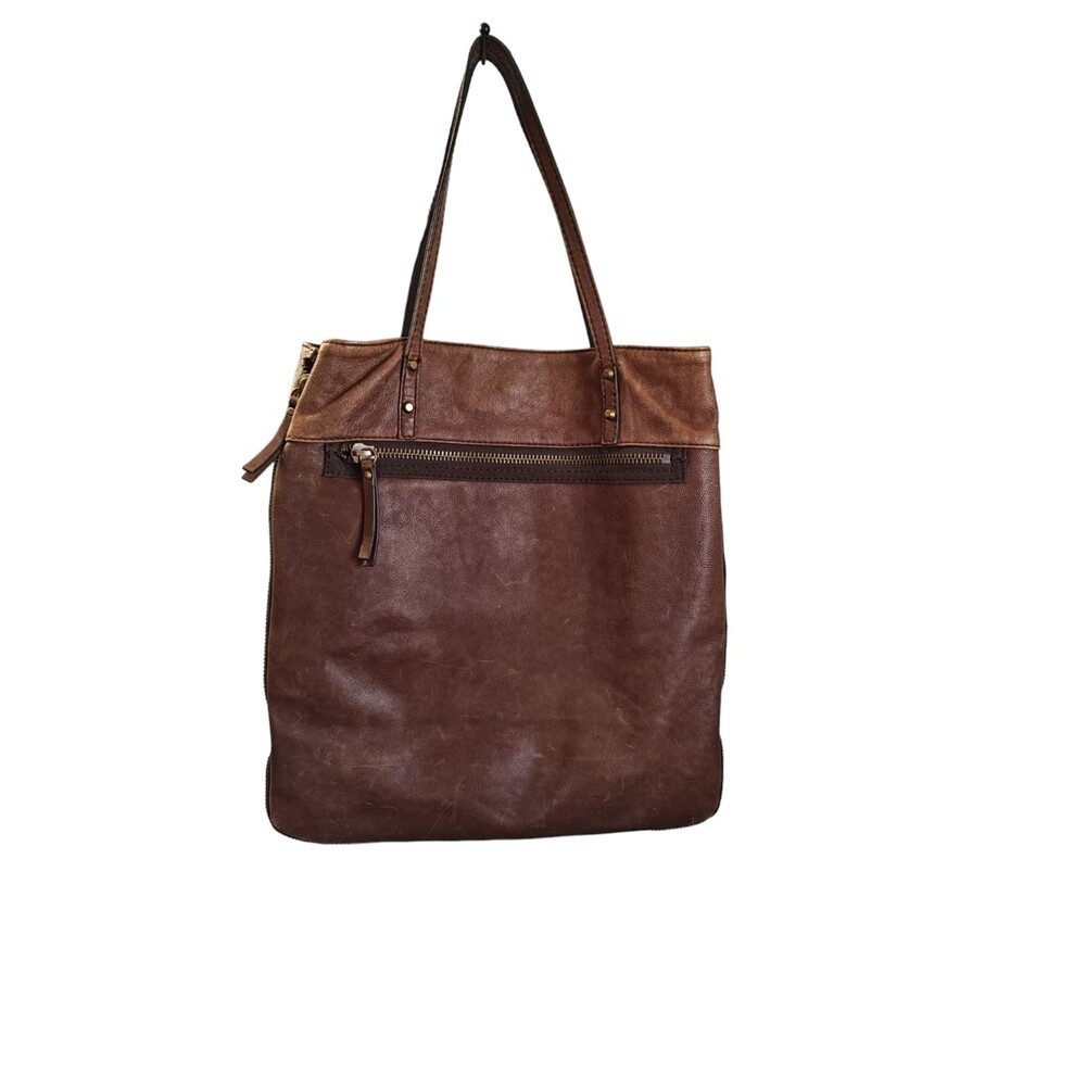 J.Crew Brimfield Brown Leather Tote Shoulder Bag Expandable